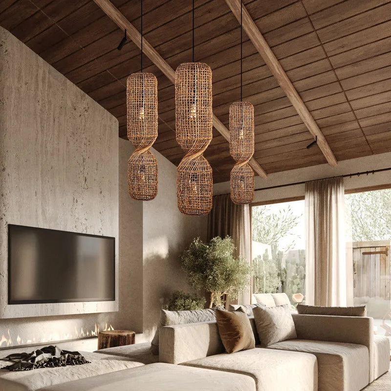 Japanese Wabi Sabi Retro Rattan Pendant Lamp Zen Tea Room Homestay Hotel Restaurant Bar Counter Chandelier Home Decor Lighting
