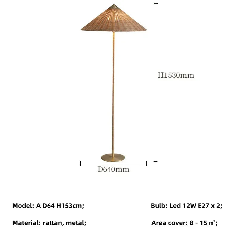 Denmark GUBI Handmade Rattan Woven Floor Lamp for Living Room Bedroom Home Decor Bedside Sofa Corner Standing Light Fixtures