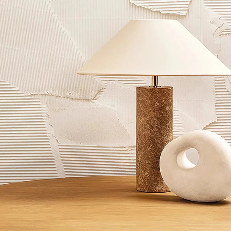Nordic Cylindrical LED Table Lamp with Marble Base White Fabric Shade for Living Room Study Restaurant Bedroom Home Decor