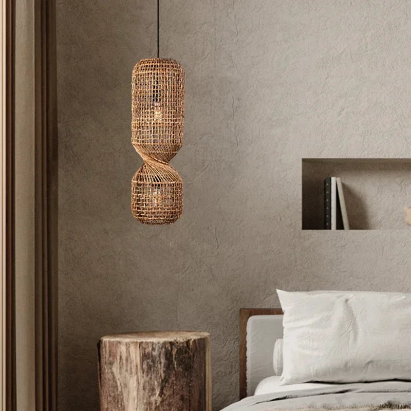 Japanese Wabi Sabi Retro Rattan Pendant Lamp Zen Tea Room Homestay Hotel Restaurant Bar Counter Chandelier Home Decor Lighting