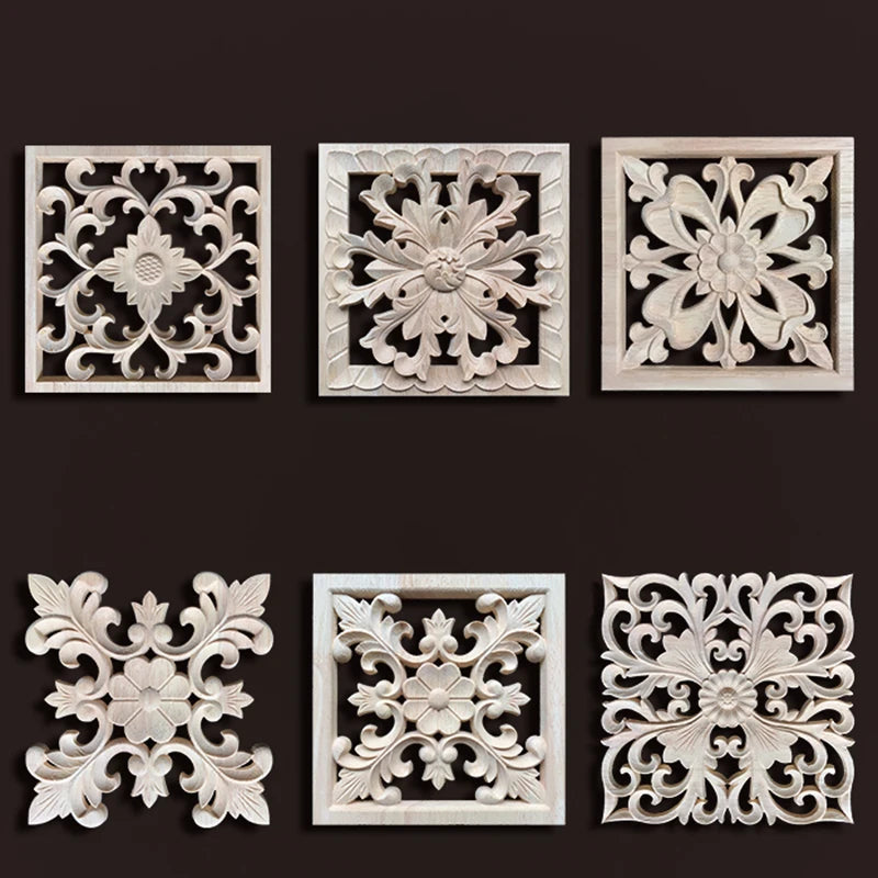 Wood Carving Onlays Appliques Decoration for Home Wood Decals for Furniture Wood Flower Crafting Wood Floral Home Decor Items