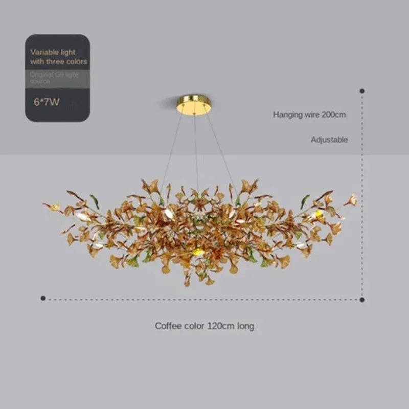 Luxury Gingko Leaf Chandelier - Modern Glass Branch Pendant Lamp for Villa Living Room, Staircase & Duplex Home Decor