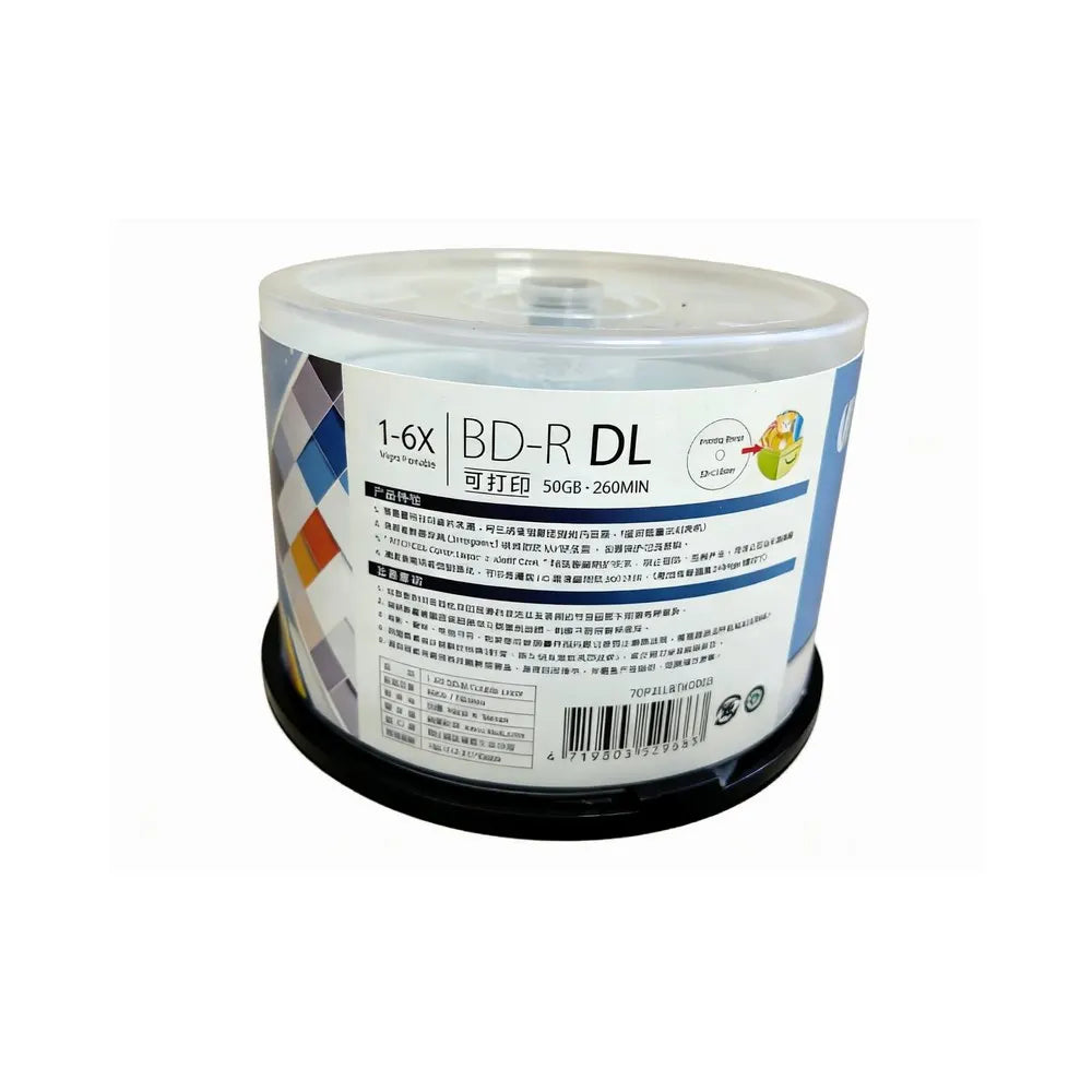 BD-R 50GB 1-6X Blue Ray Disc BDR 50g Bluray Inkjet Printable 50Pcs/lot
