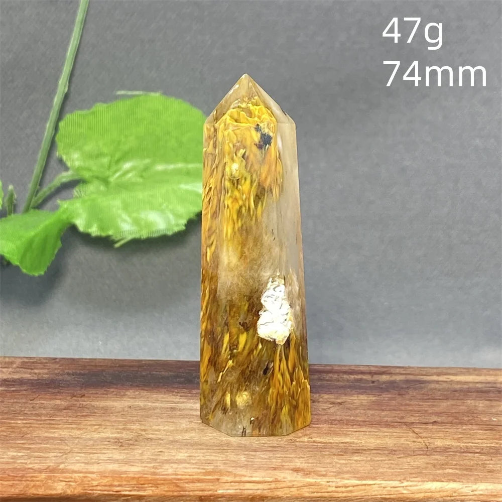 1PC Natural Tiger Skin Smelted Stone Crystal Tower Yellow Stripe Pyramid Obelisk Home Decor Gift