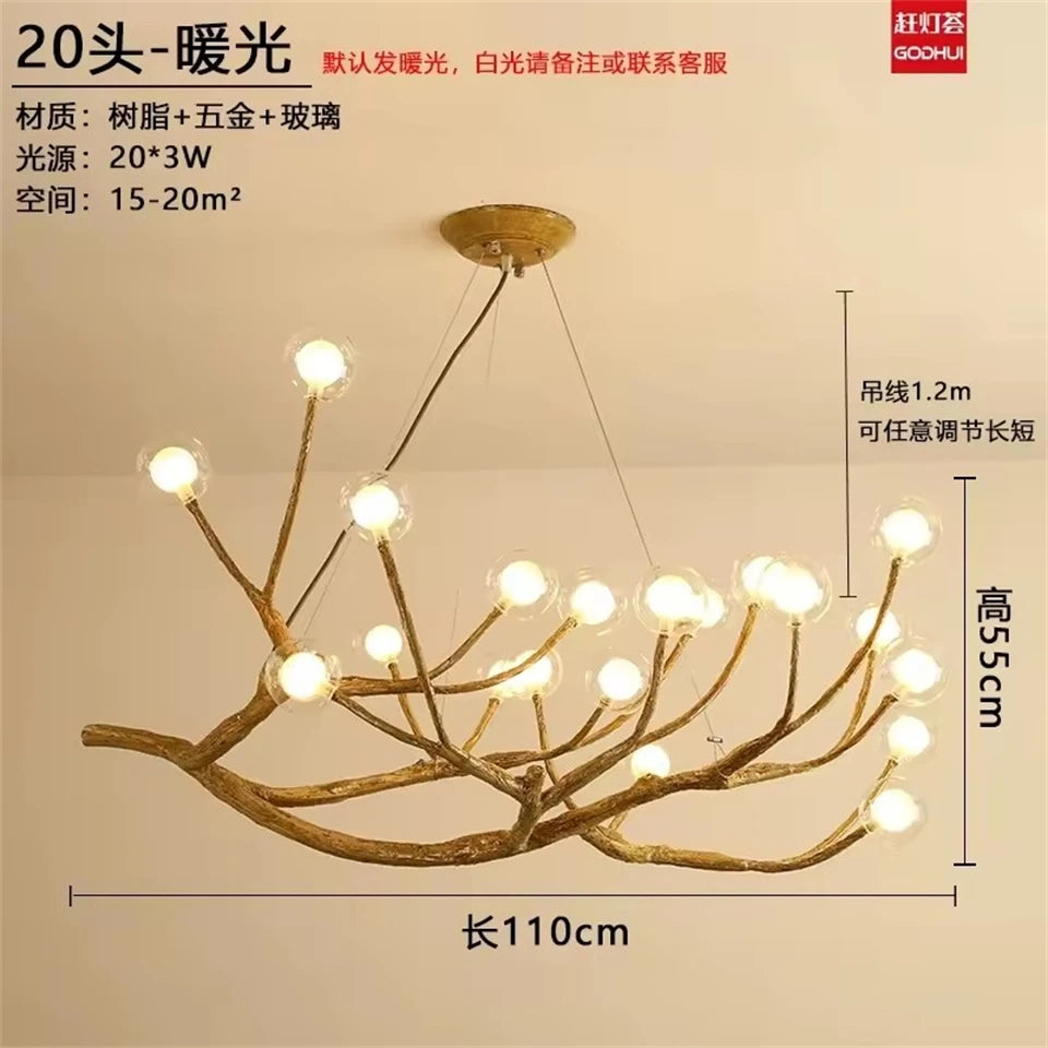 Nordic Glass Bubble LED Ceiling Chandeliers Retro Resin Tree Branch Chandelier Living Dining Room Home Decor Lighting Fixtures