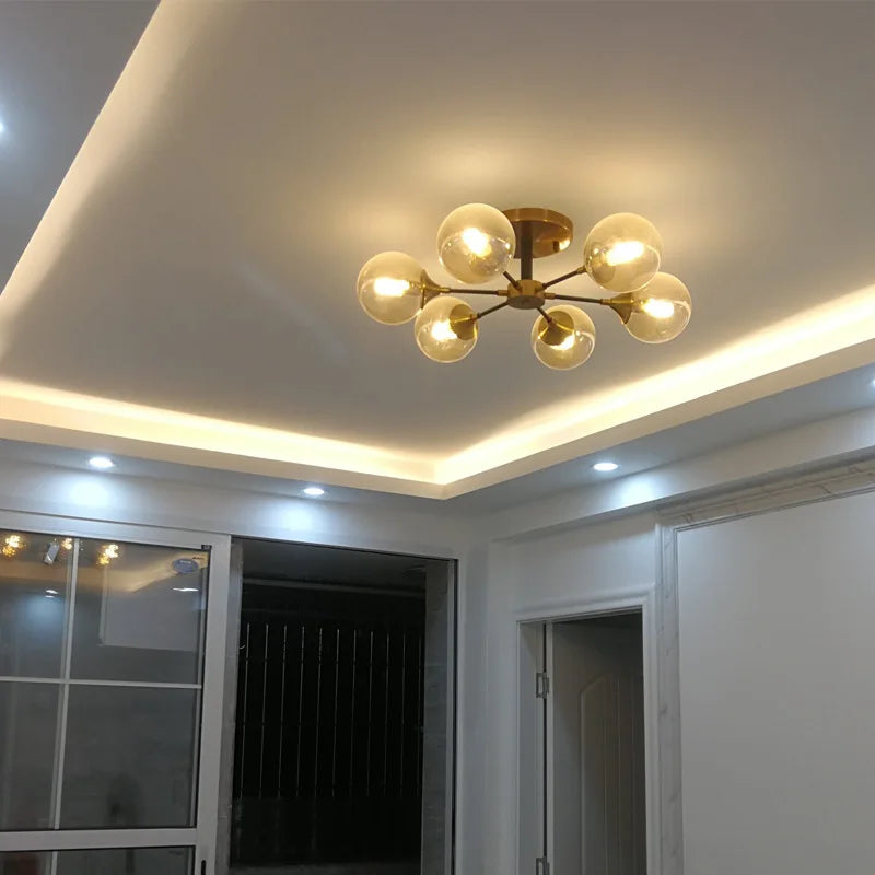 LED Ceiling Lamp Restaurant Bubble Glass Flower LED Ceiling Pendant Light Stylish Luxury Master Bedroom Ceiling Lamps Home Decor