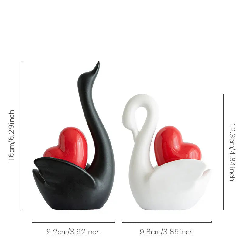 Love Couple Swan Ornament Ceramic Crafts Golden Love Sculpture White ceramic swan figurine  TV cabinet Home decor accessories