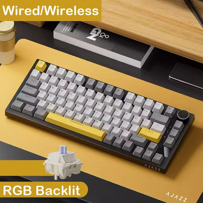 AJAZZ AK820 Wireless Gaming Mechanical Keyboard Hot Swap,75% Layout,Swappable Switch,Tri-mode Connectivity Esport Game Keyboard