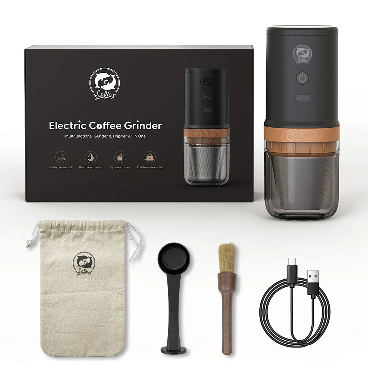 2 in 1 Wireless Electric Coffee Grinder Machine Portable Drip & Hand Brew Travel Coffee Maker for Car & Home Camping