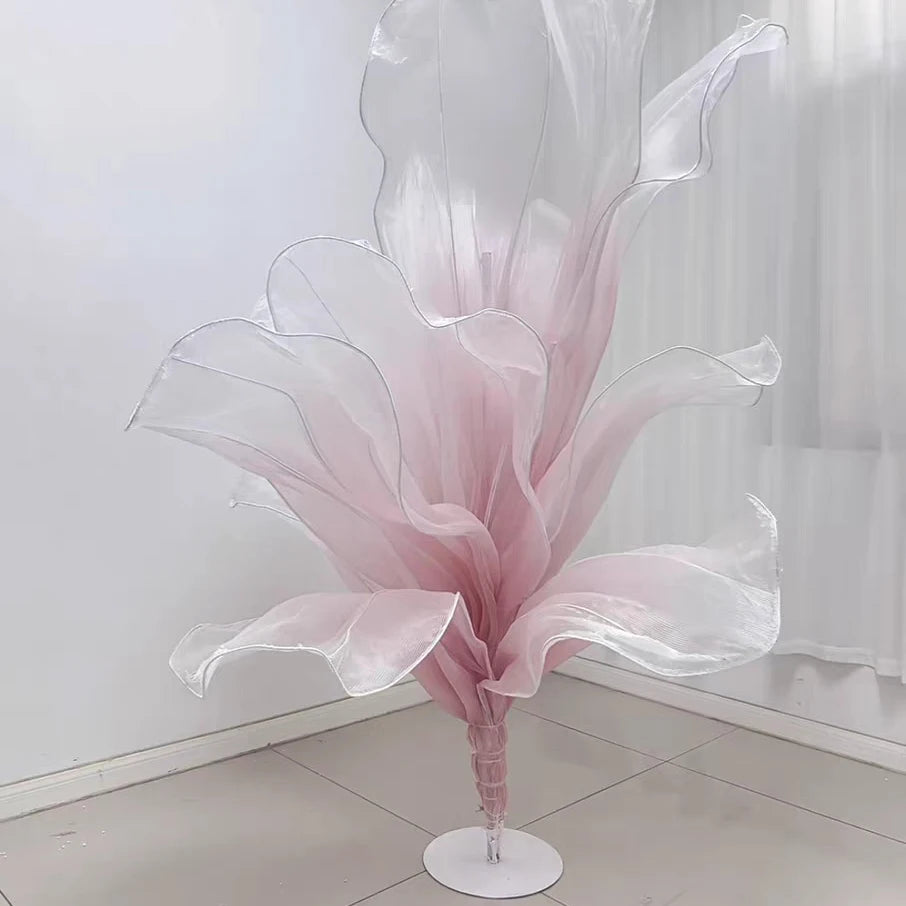 2Pcs Handmade Organza Table Flower Artistic Yarn Floral Ornament Artificial Flower for Window Display Shooting Prop Home Decor