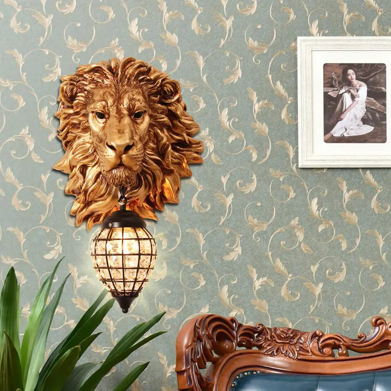 Retro Lion Head Wall Lamp Nordic loft Led Resin Wall Lamps Living Room Restaurant Corridor Background Wall Home Decor Lighting