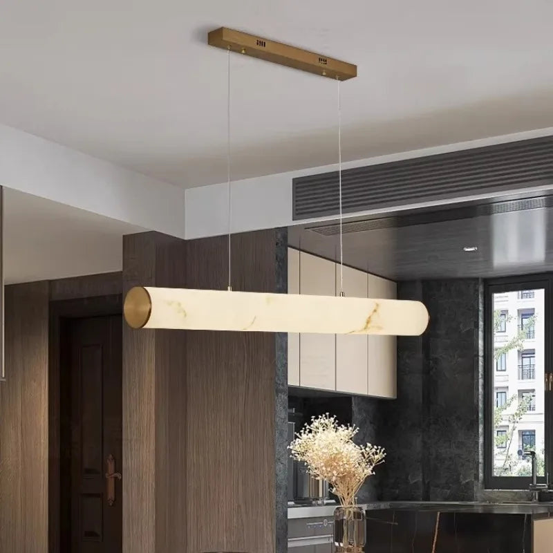 Resin Faux Marble Pendant Lights for Dining Restaurant Long Style Alabaster Pendant Lamps Home Decor Indoor Lighting Fixture