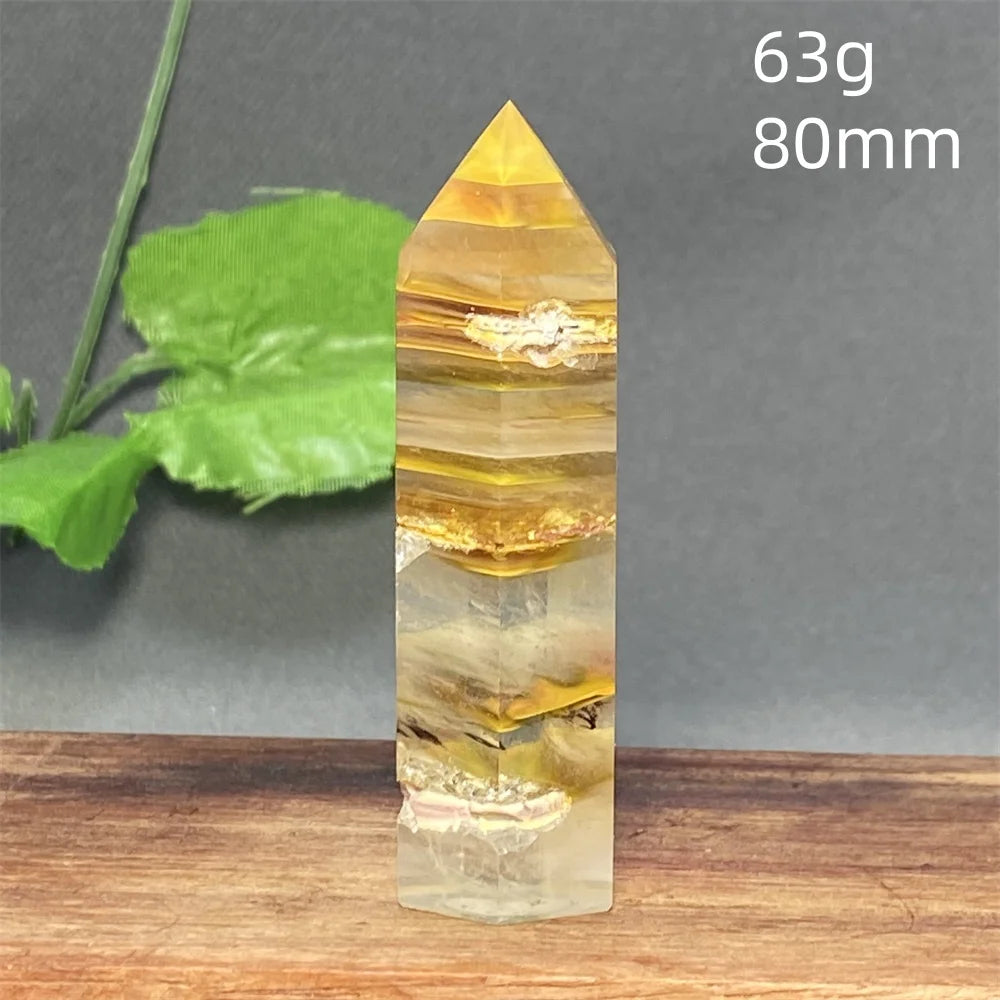 1PC Natural Tiger Skin Smelted Stone Crystal Tower Yellow Stripe Pyramid Obelisk Home Decor Gift