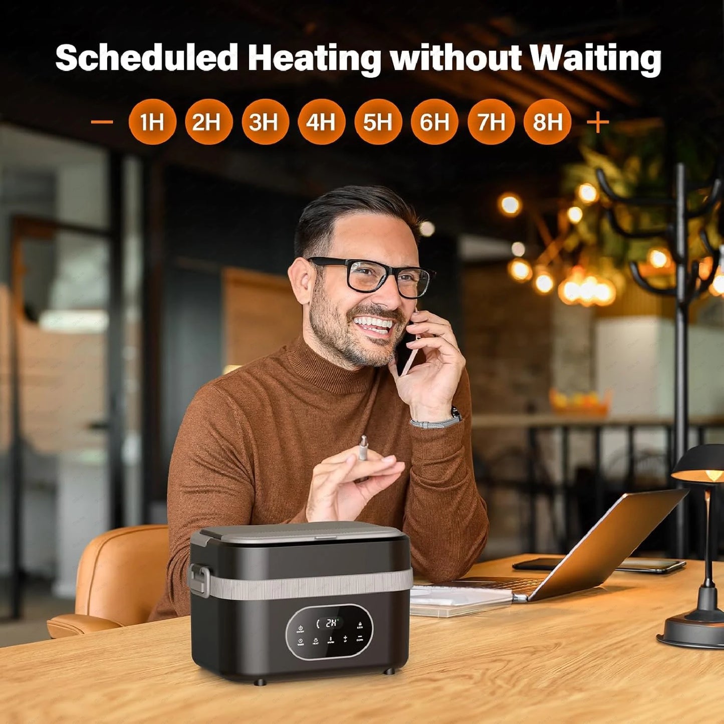 Gison 1.5L Electric Heated Lunch Box for Adults 60W Heated with Temp 18000mah Display Portable Food Warmer for Work Car or home