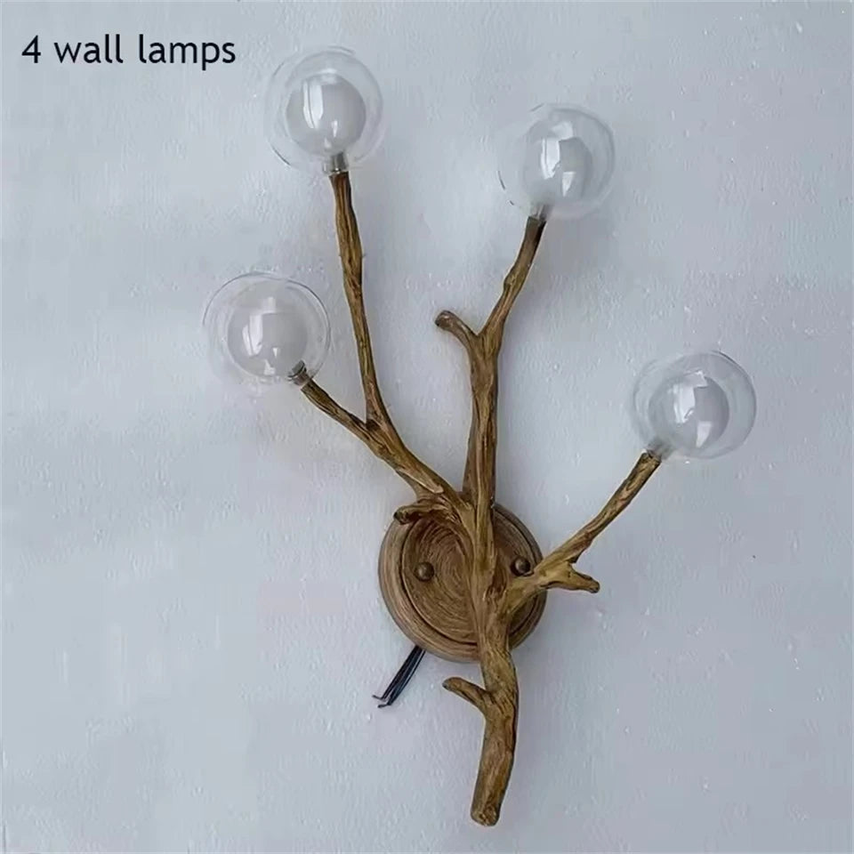 Nordic Glass Bubble LED Ceiling Chandeliers Retro Resin Tree Branch Chandelier Living Dining Room Home Decor Lighting Fixtures