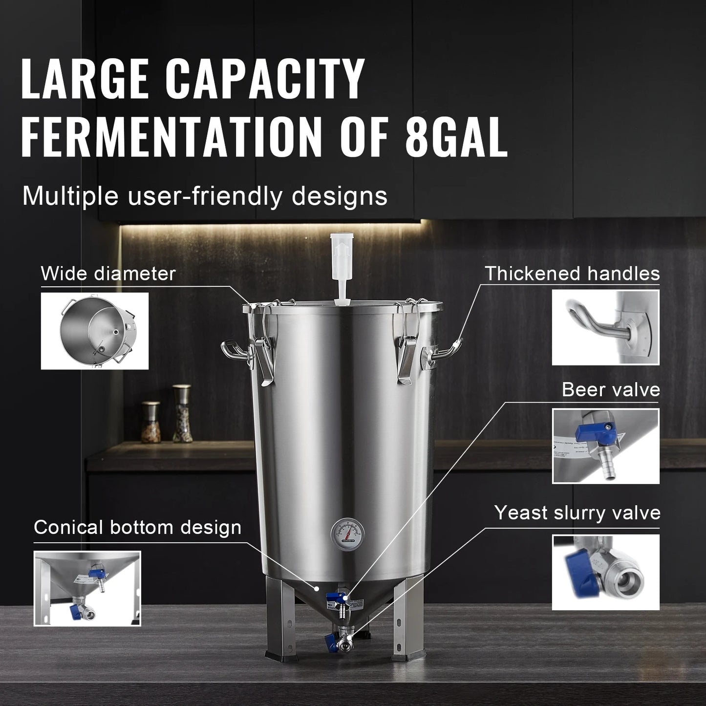 SucceBuy 8 16 GALLON Beer Brew Fermentor Brew Bucket Fermentor for Brewing Home Brewing Supplies with Base Kettle Stock Pot