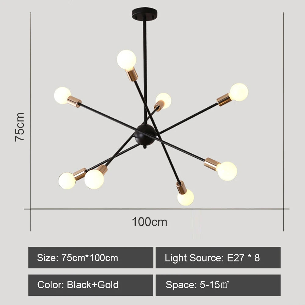 Modern Sputnik Chandelier Nordic Ceiling Light Semi Flush Mount Ceiling Lamp Bedroom Living Room Home Decor Lighting Fixture LED