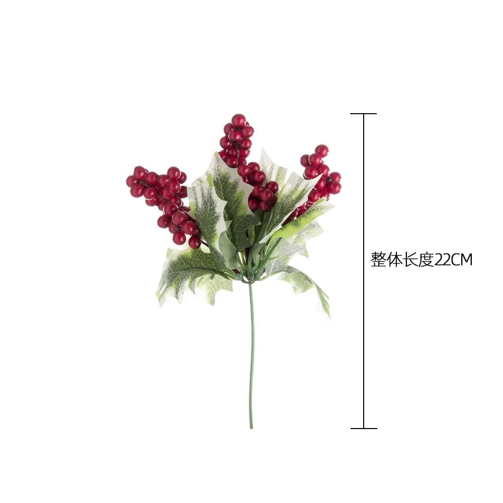 Artificial Red Berry Branch With Leave Faux Holly Berries Flower Bouquet Christmas Tree Ornaments Wedding Party Home Decor