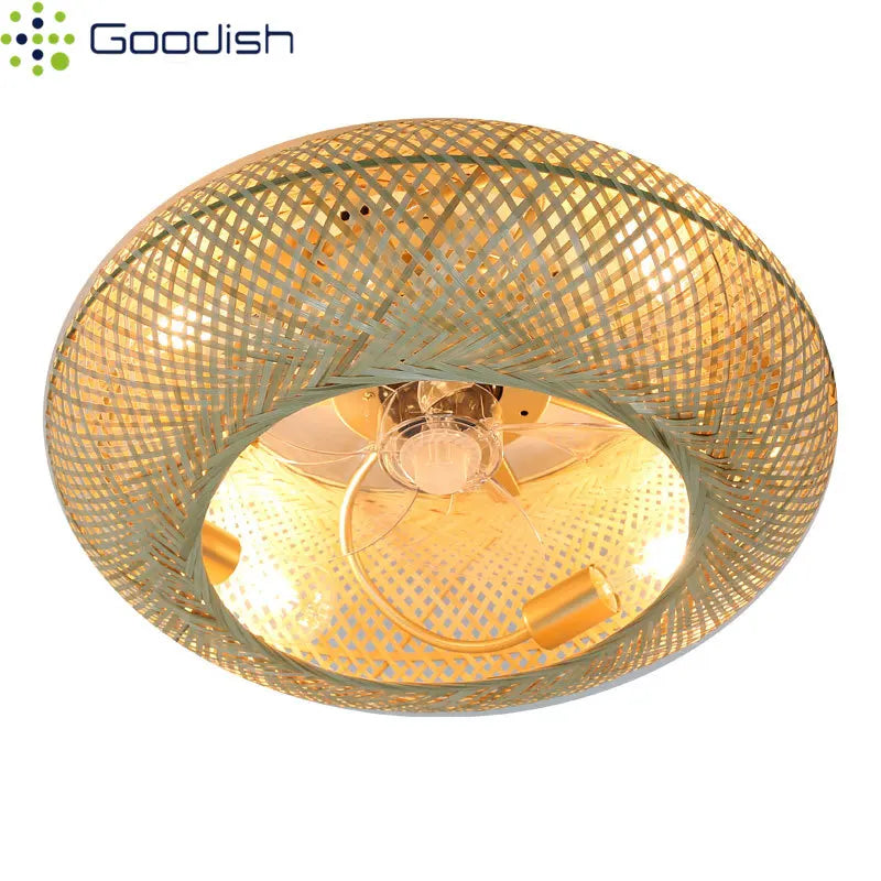 Modern Fan Light Wicker Ratten LED Ceiling Fans with Remote Control Creative Lamps for Living Room Bedroom Home Decor Chandelier
