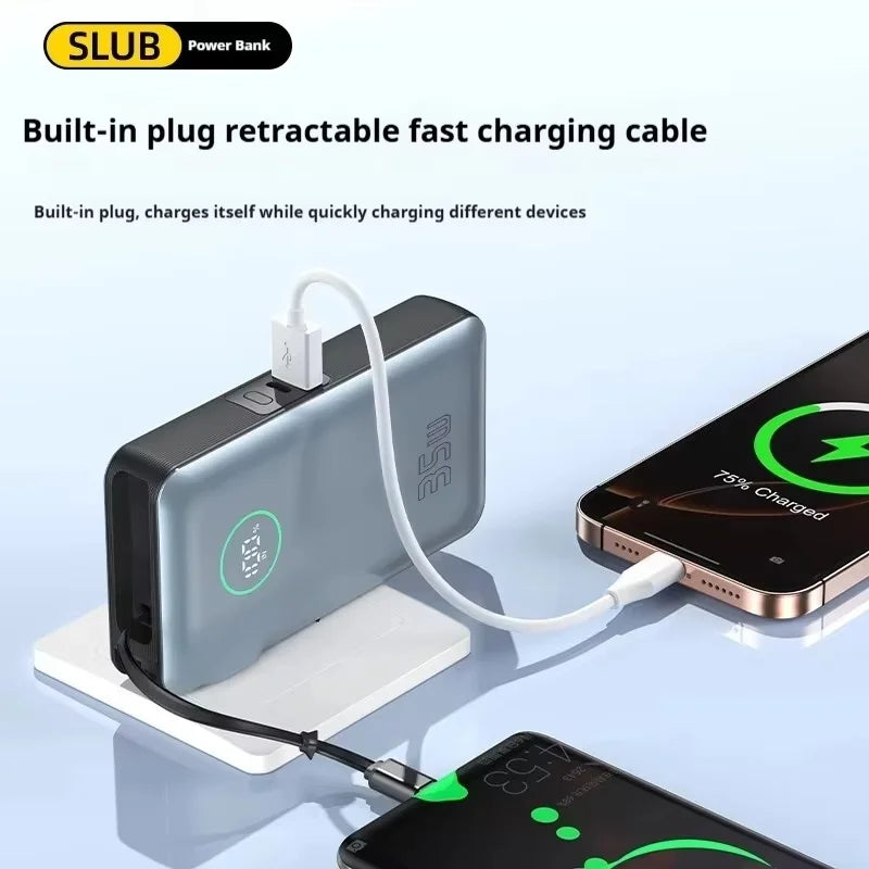 SLUB 65W Power Bank 20000mAhBuilt-in Retractable Fast Charging Cable Smart Digital Display Power Bank with Foldable AC Plug