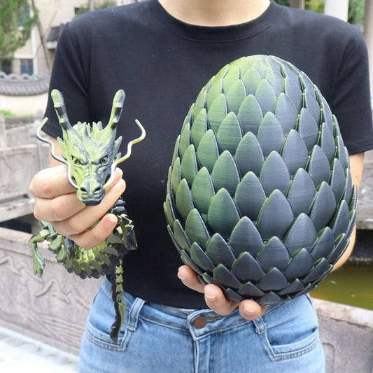 2pcs 3D Printed Huge 18cm Scaled Egg + 60cm Big Dragon, Unique Home Decor Figurines Gift for Parties,Christmas Decorations