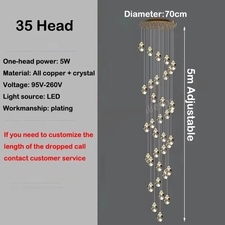 Modern Hall LED Chandeliers Luxury Villa Staircase Crystal Chandeliers Attic Hotel Lighting Fixtures Home Decor Chandeli