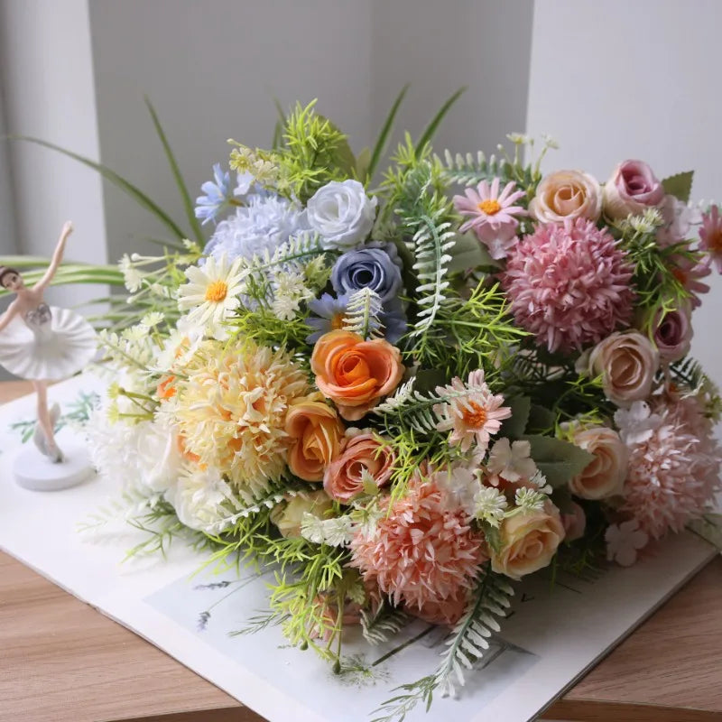 1PC Artificial Flowers Wedding Decor Props Bedroom Decoration Bridal Bouquet Garden Fake Silk Roses Hydrangeas Daisy Home Decor