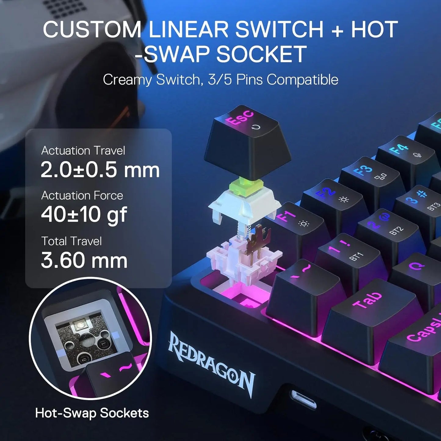 Redragon K724 PRO Wireless Gasket Gaming Hype Screen & Knob, 81-Key Mechanical Keyboard,Easy-Control 1.14’’ TFT Info Display