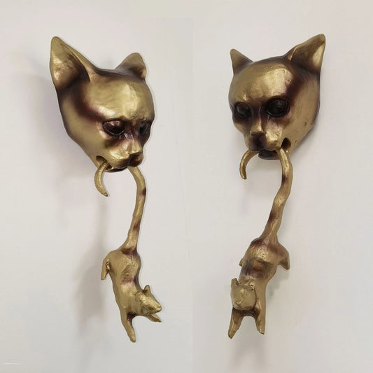 Wall Hanging Door Knocker Statue Cat Mouse Resin Vintage Door Knocker Garden Courtyard Doorbell Mounted Pile Outdoor Home Decor