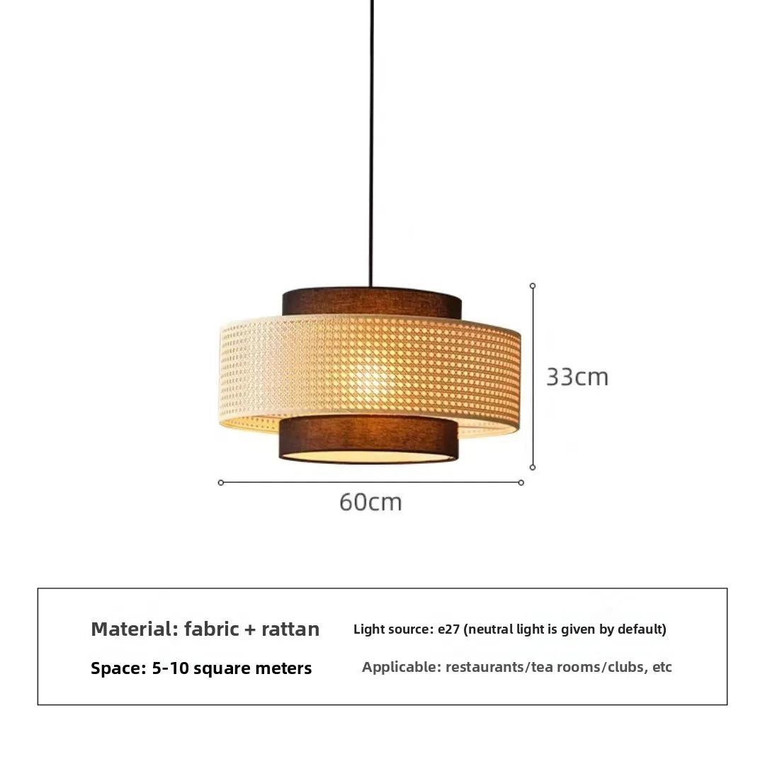 Wabi Sabi Retro Restaurant Pendant Light Handmade Woven Rattan Chandeliers Living Room Pendant Lamp Home Decor Lighting Fixtures