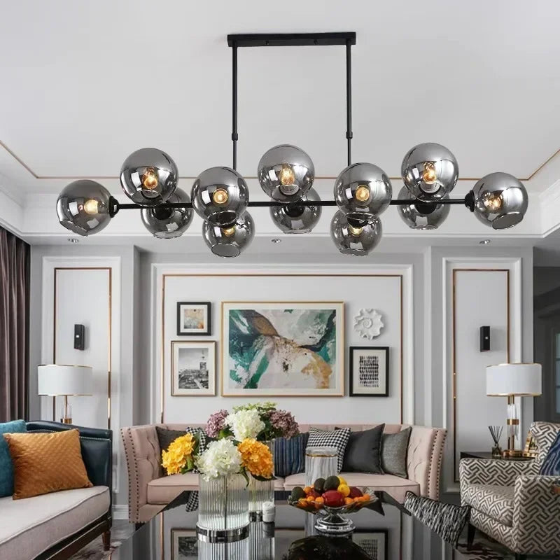 Grey Glass LED Pendant Lights For Living Room Chandeliers Island Bedroom Chandelier Home Decor Hanging Fixture