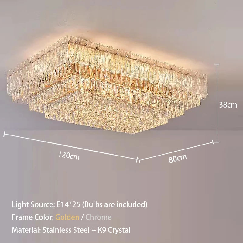 Crystal Rectangle Big Ceiling Lights LED Ceiling Chandelier Living Room Led Lamparas Para Techo Lighting for Lustre Home Decor