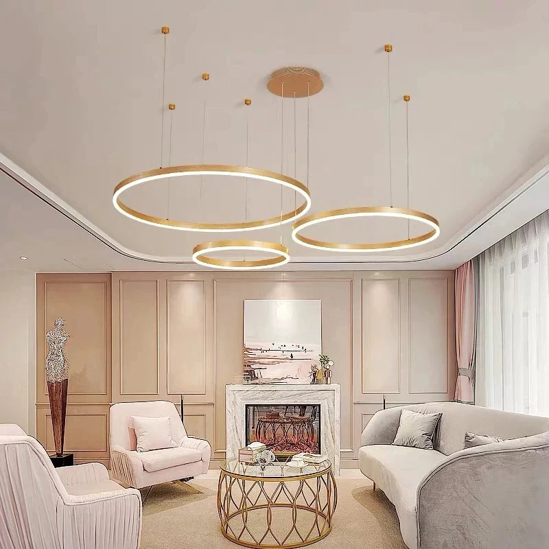 Modern Led Ceiling Chandelier home decor Brushed Rings Mounted For Bedroom Living Room Hanging Lamp Lustre Indoor Lighting