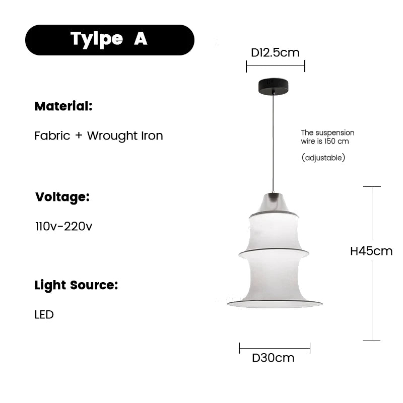 Nordic Minimalist Fabric Wabi Sabi Led Pendant Lights Living Dining Room Loft Home Decor Chandelier Bedroom Corner Bedside Lamp