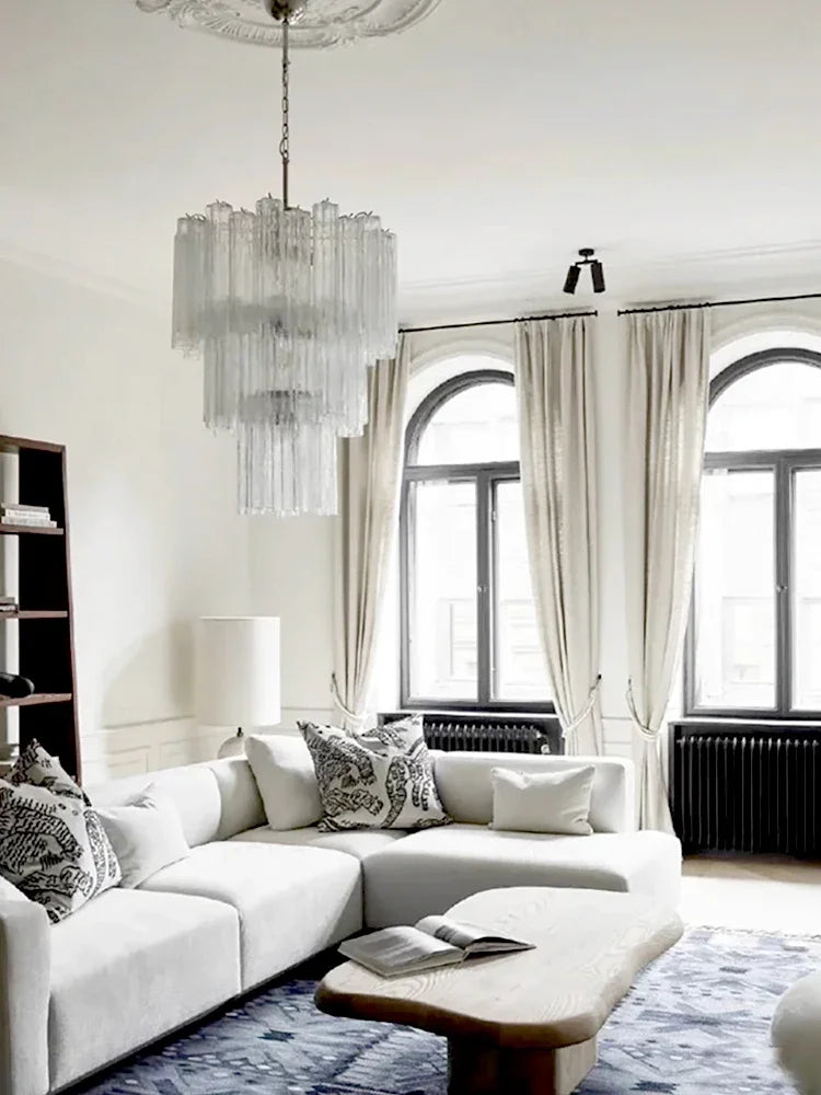 Luxury Italian Crystal Strips Murano Chandelier Customizable Ceiling Pendant Light for Villa Living Room High-End Home Decor