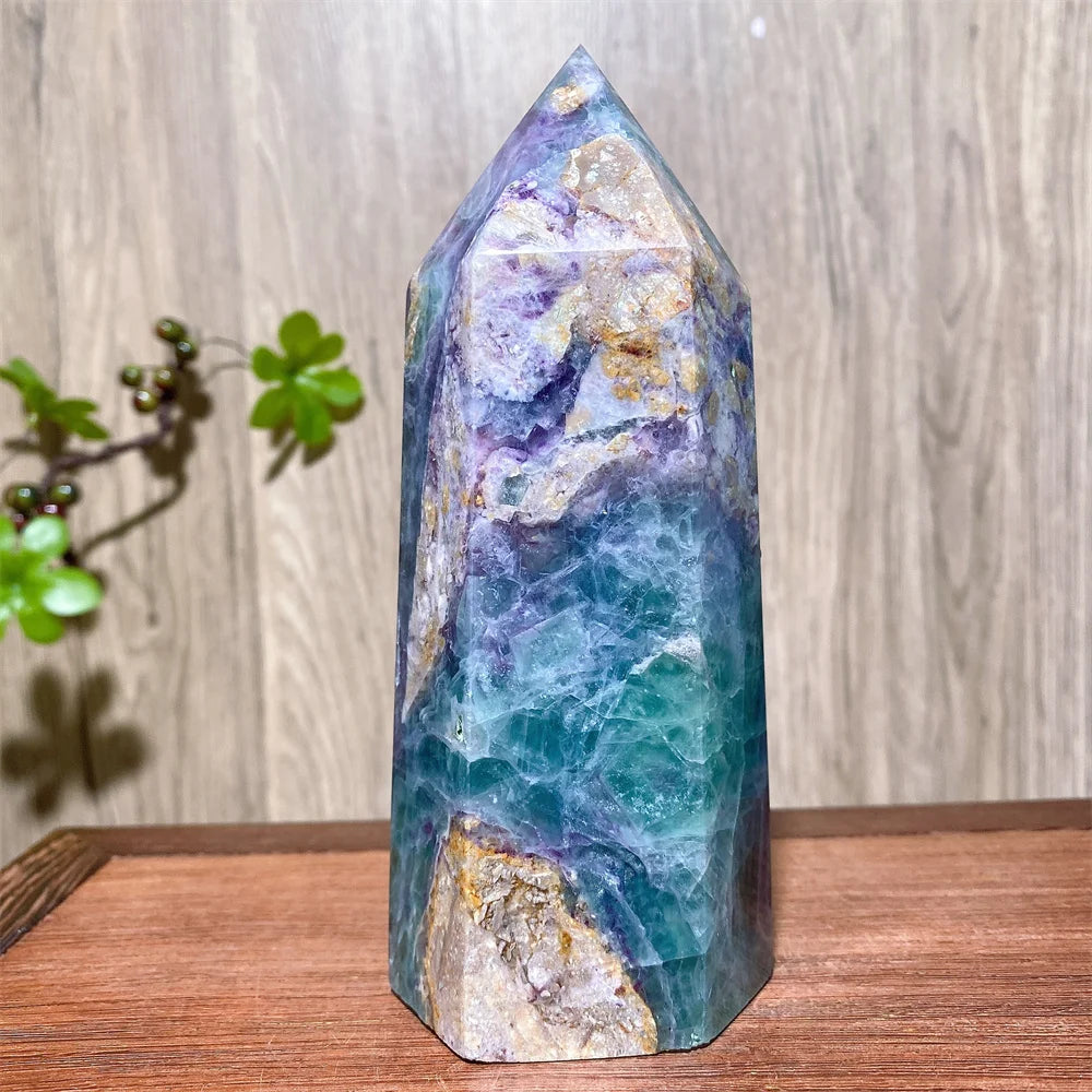 Unique Large Natural Colourful Fluorite Tower Crystal Wand Reiki Healing Mineral Stones Crafts Home Decor Christmas Gifts