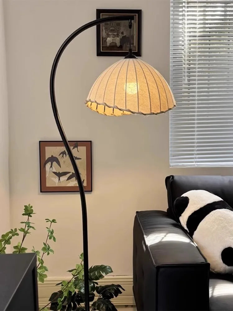 Nordic Wabi-Sabi Retro Fabric E27 Floor Lamps Medieval Living Room Sofa Ambient Lights Lighting Bedroom Lamp Home Decor Fixtures