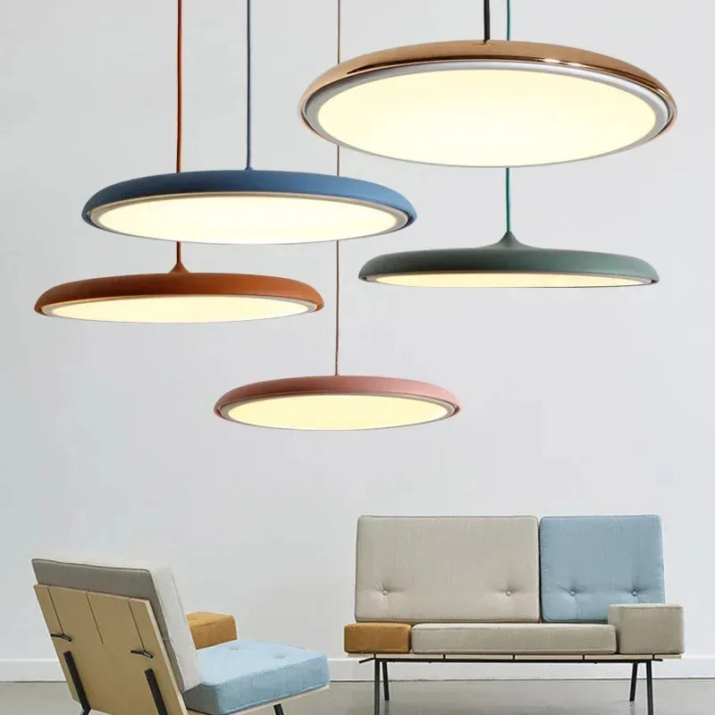 Modern Macaron UFO Led Pendant Lamp Restaurant Kitchen Hotel Table Living Room Round Indoor Chandelier Home Decor Hanging Lamp