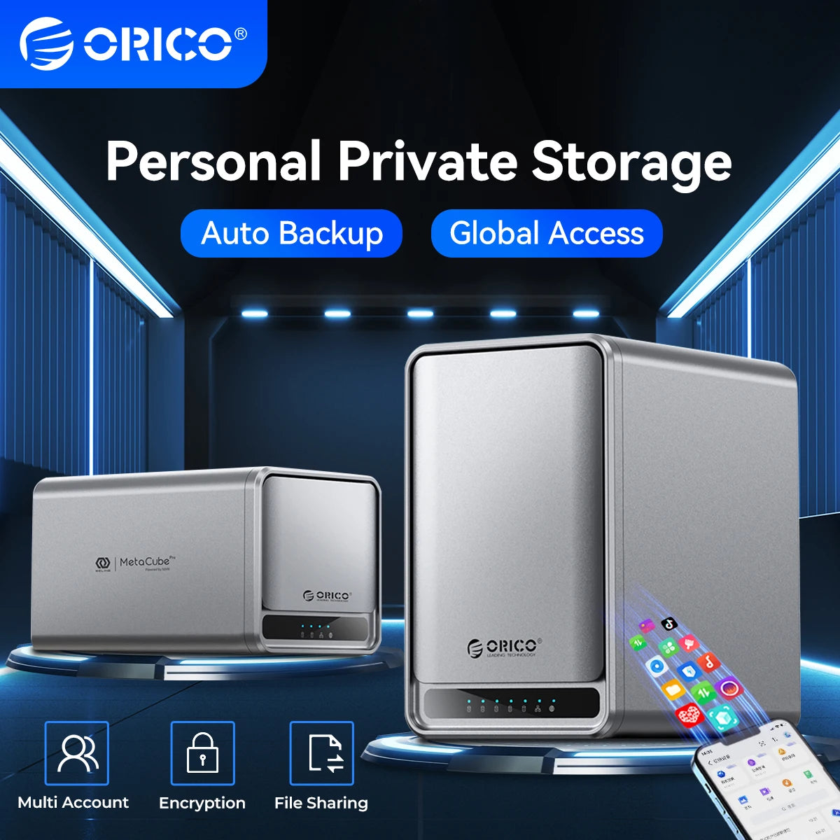 Orico TS200 USB 3.2 MetaCube Household Storage SATA NAS 2/5 Bay HDD/SSD Enclosure 40TB/100TB House Personal Cloud Serve Backup