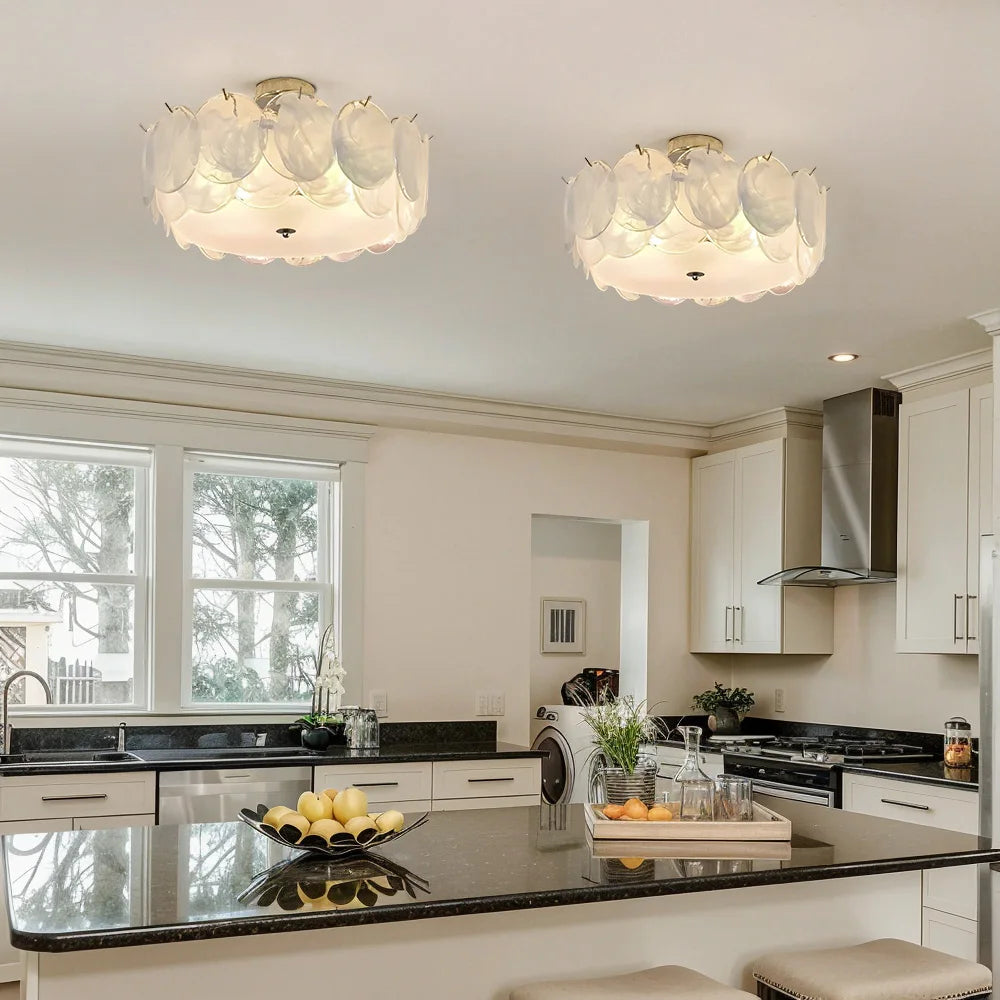 Murano Glass Flush Mount Ceiling Light Modern Round Chrome Brass Finish Lamp for Living Room Dining Room Bedroom Home Decor