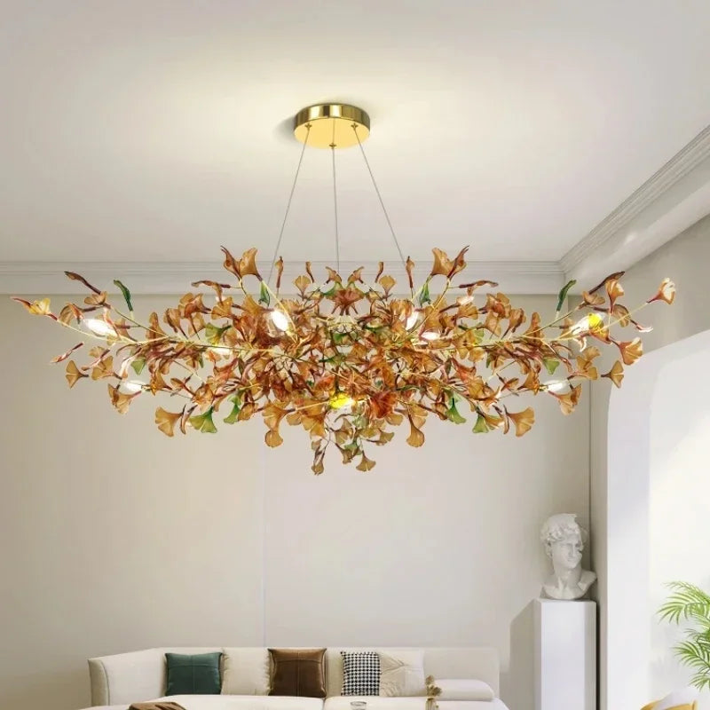 Luxury Gingko Leaf Chandelier - Modern Glass Branch Pendant Lamp for Villa Living Room, Staircase & Duplex Home Decor
