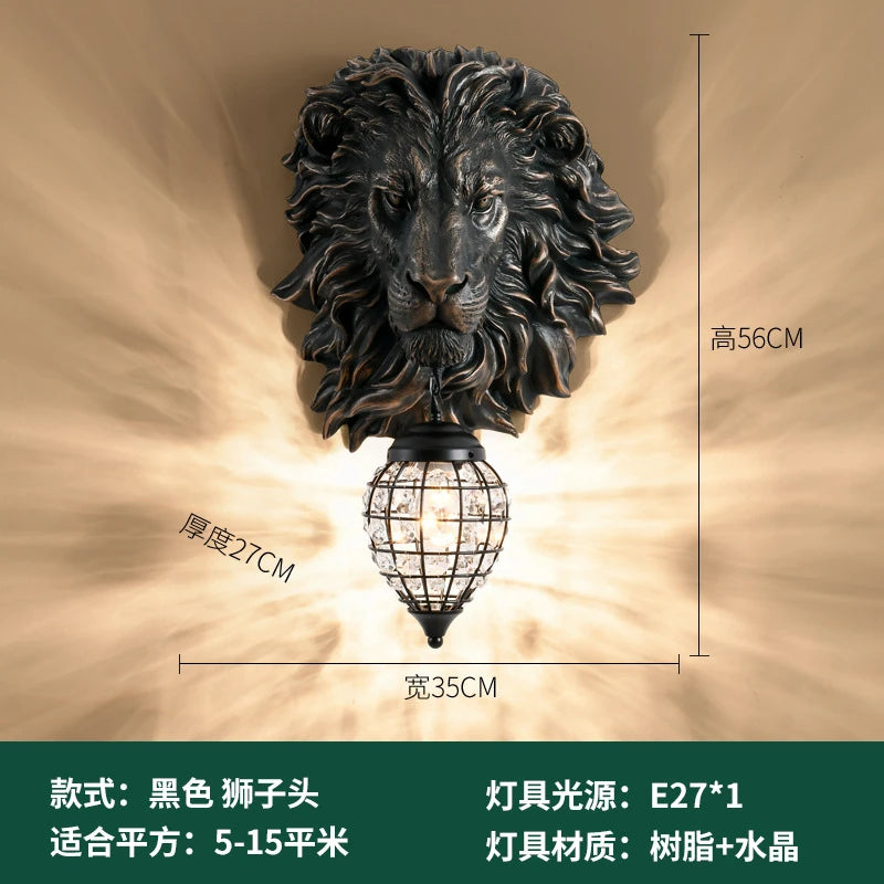 Retro Lion Head Wall Lamp Nordic loft Led Resin Wall Lamps Living Room Restaurant Corridor Background Wall Home Decor Lighting