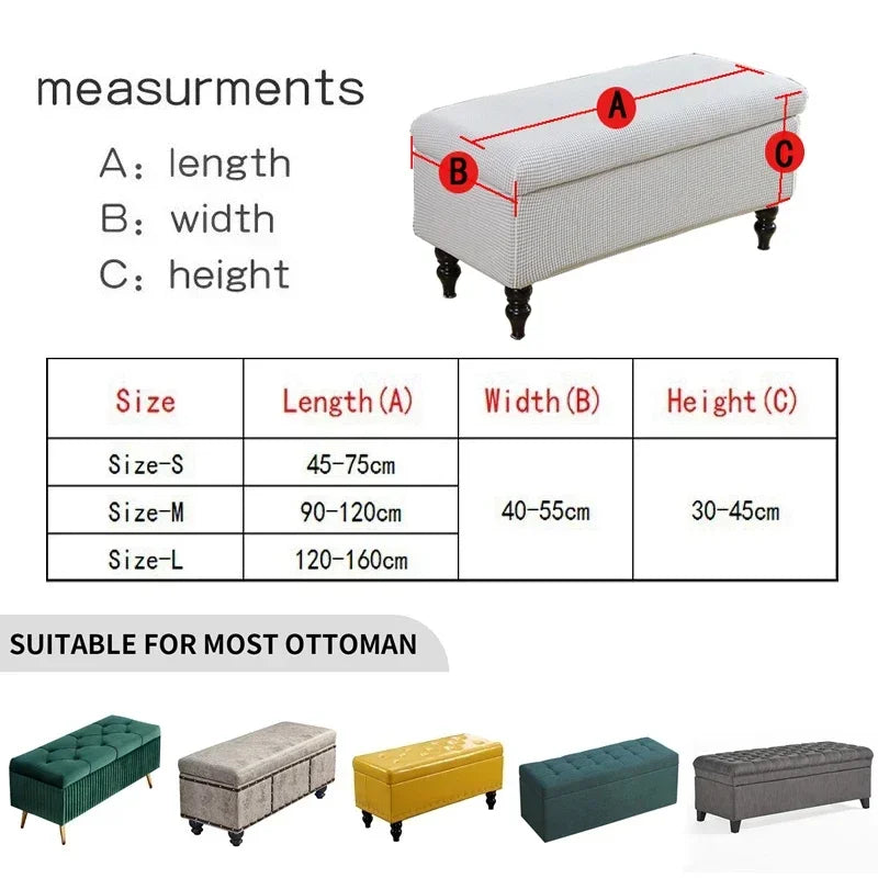 Stretch Rectangle Ottoman Covers Elastic Velvet Storage Footrest Slipcovers for Living Room Furniture Protector Xmas Home Decor