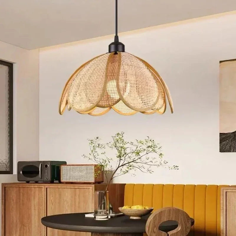 2025 Wabi Sabi Pendant Light Rattan Petal Woven Ceiling Chandelier Home Decor For Bedroom Living Room Dining Table Led Hanging L