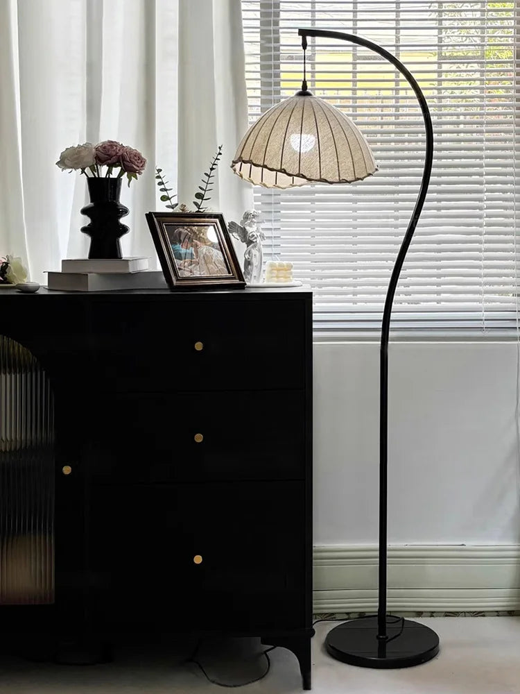 Nordic Wabi-Sabi Retro Fabric E27 Floor Lamps Medieval Living Room Sofa Ambient Lights Lighting Bedroom Lamp Home Decor Fixtures
