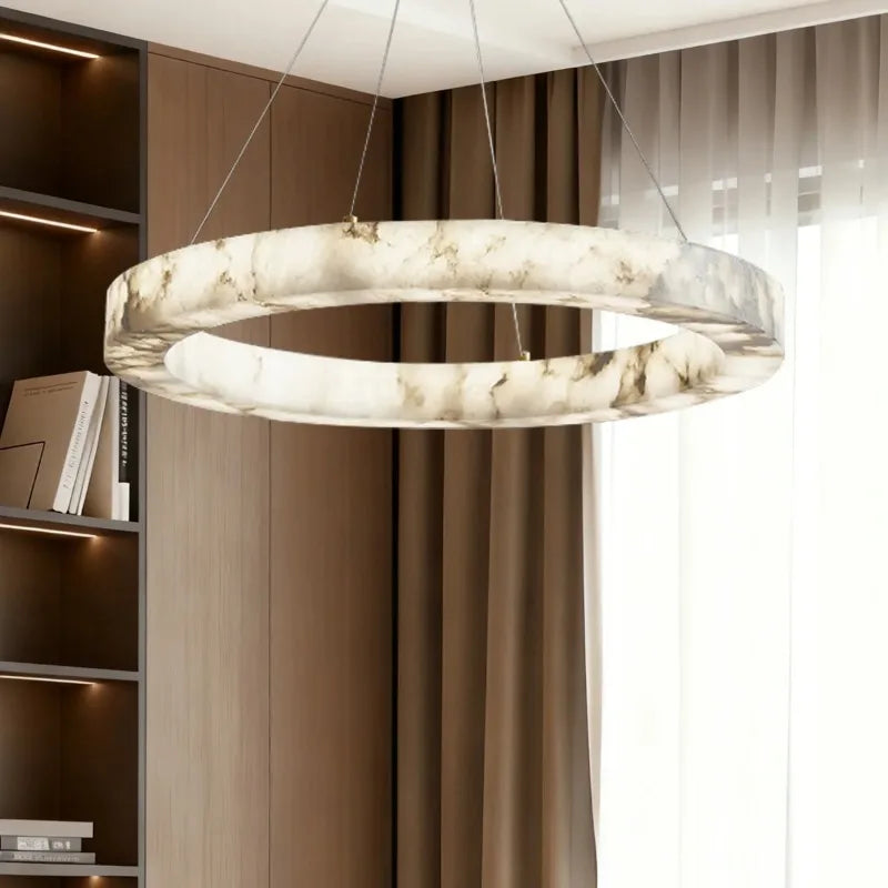 Imitation Marble Pendant Light Circular Resin Pendant Lamp for Living Room Bedroom Hanging Indoor Lighting Fixture Home Decor