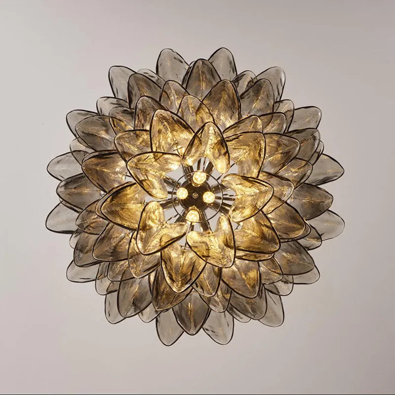 Franch Murano Gray Glass Artistic Shell Design Indoor LED Chandelier Lamps for Bedroom Living Dining Room Home Decor Lighting