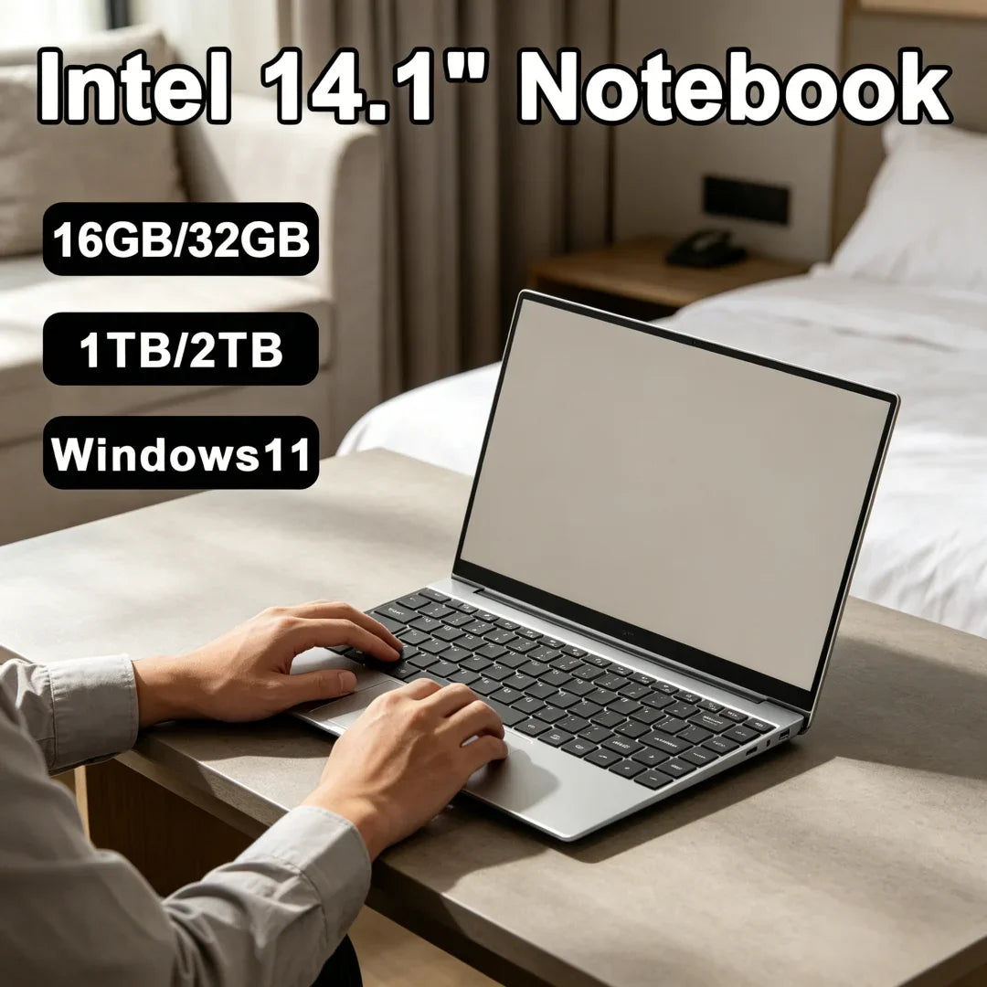 2026 Powerful 14.1 Inch FHD Gaming Laptop Windows 11 1920*1080 Display Intel Notebook PC DDR4 16GB 32GB 2TB SSD