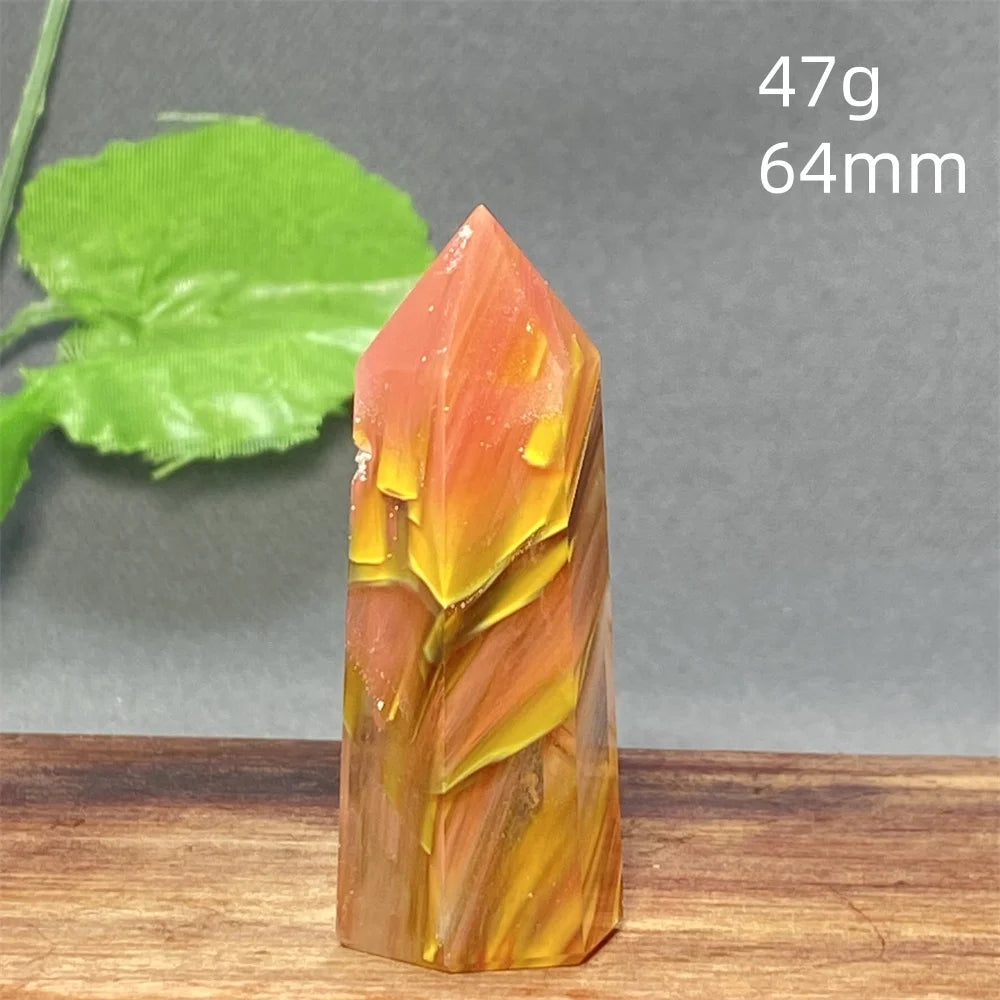 1PC Natural Tiger Skin Smelted Stone Crystal Tower Yellow Stripe Pyramid Obelisk Home Decor Gift