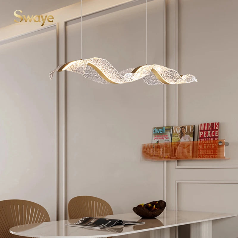 Nordic Creative Stylish LED Chandelier Long Wave Pendant Light Restaurant Bar Lamp Dining Room Ceiling Hanging Lights Home Decor